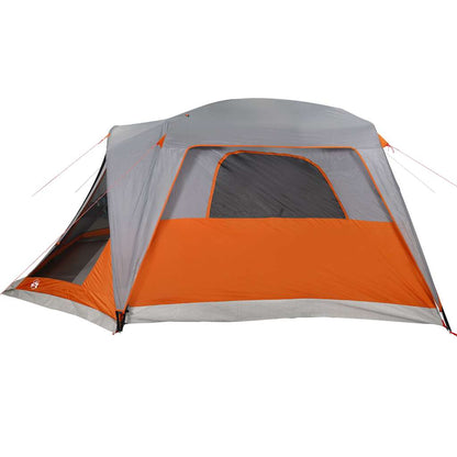 Detail van de vidaXL gezinstent met grijze en oranje kleuren, zijaanzicht met ventilatierooster.