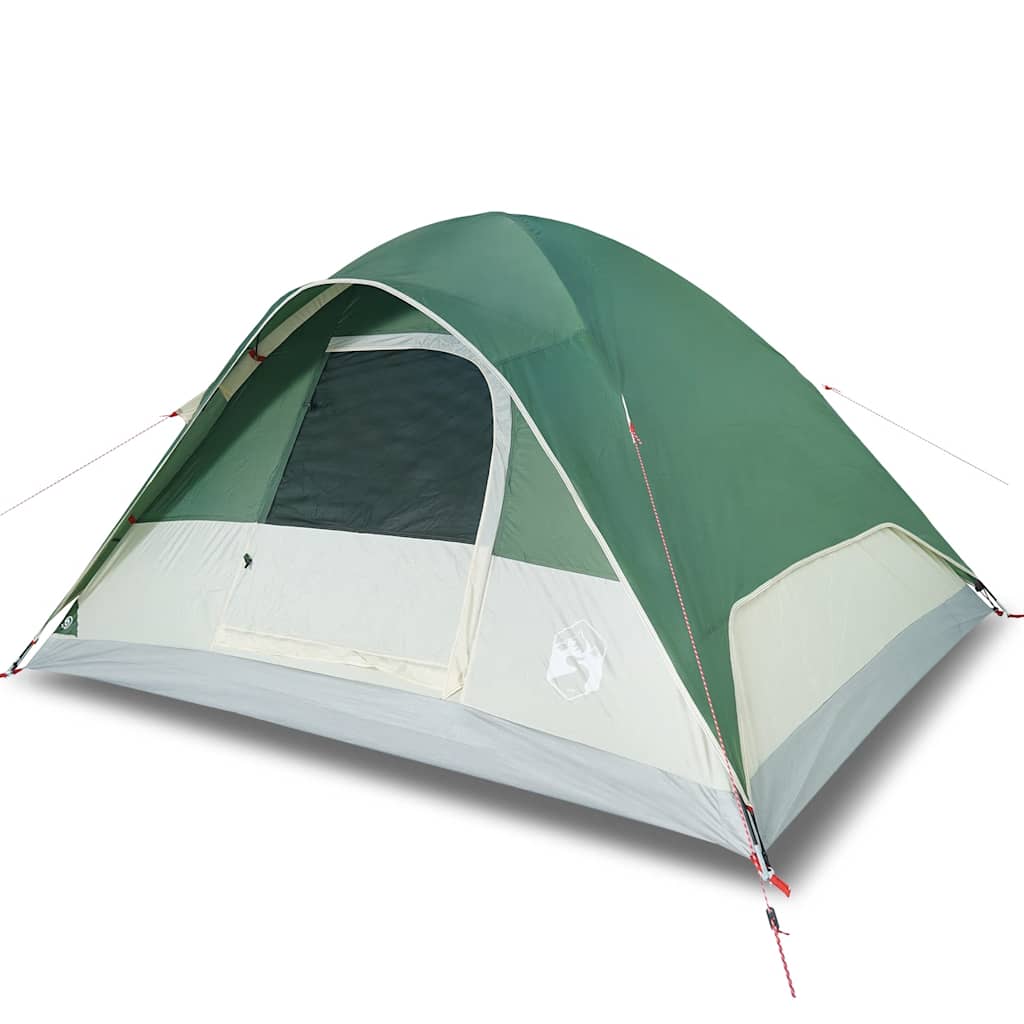 Zijaanzicht van de vidaXL koepeltent in groen met ventilatierooster en waterdichte bekleding.