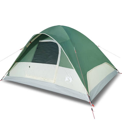 Zijaanzicht van de vidaXL koepeltent in groen met ventilatierooster en waterdichte bekleding.