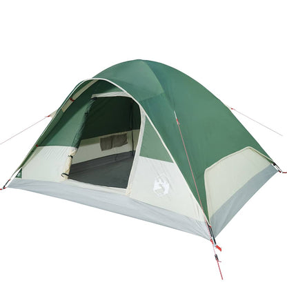 Zijaanzicht van de groene vidaXL koepeltent met open ingang en ventilatie.
