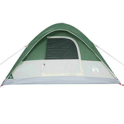 Zijaanzicht van de vidaXL koepeltent in groen met ventilatierooster en ingang.