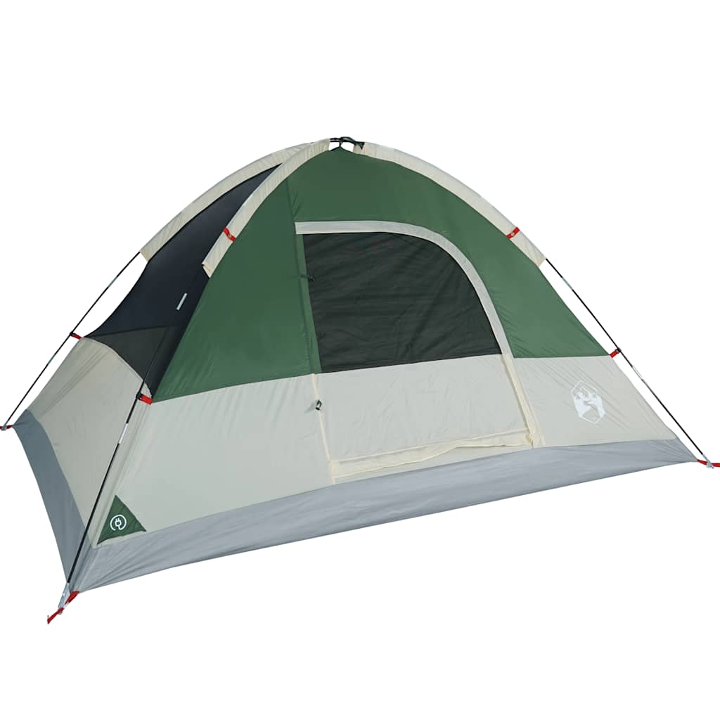Detail van de vidaXL koepeltent in groen met ventilatierooster en ingangen.