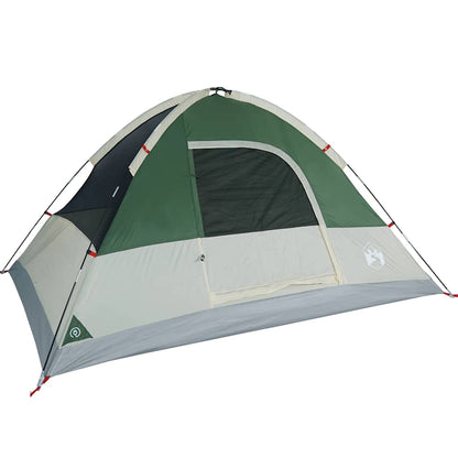 Detail van de vidaXL koepeltent in groen met ventilatierooster en ingangen.