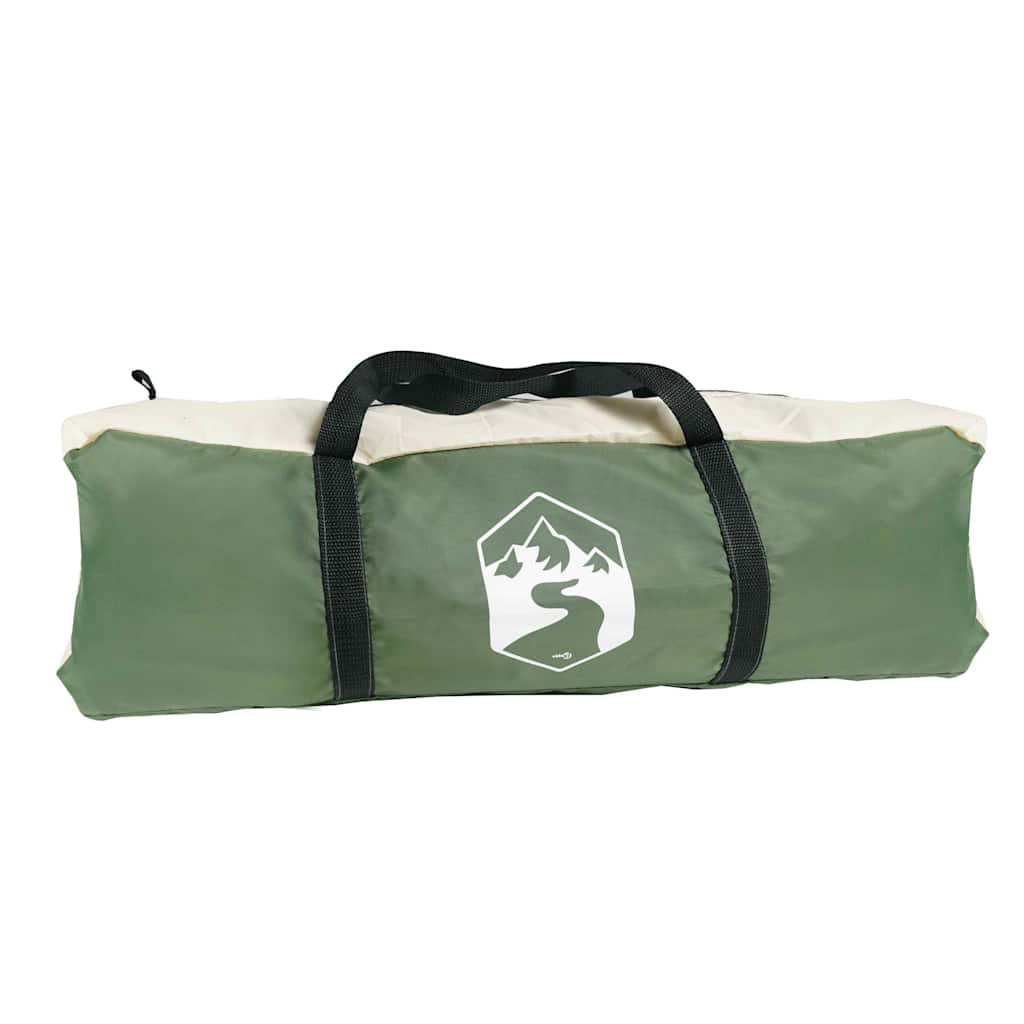 Groene vidaXL koepeltent opgerold in draagtas met handvat.