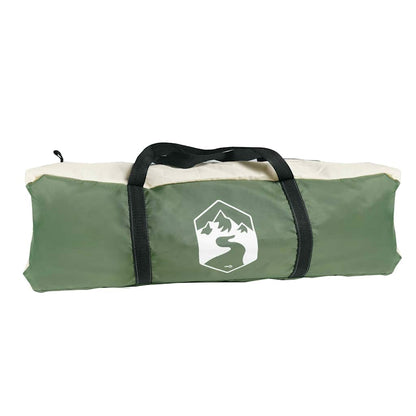 Groene vidaXL koepeltent opgerold in draagtas met handvat.