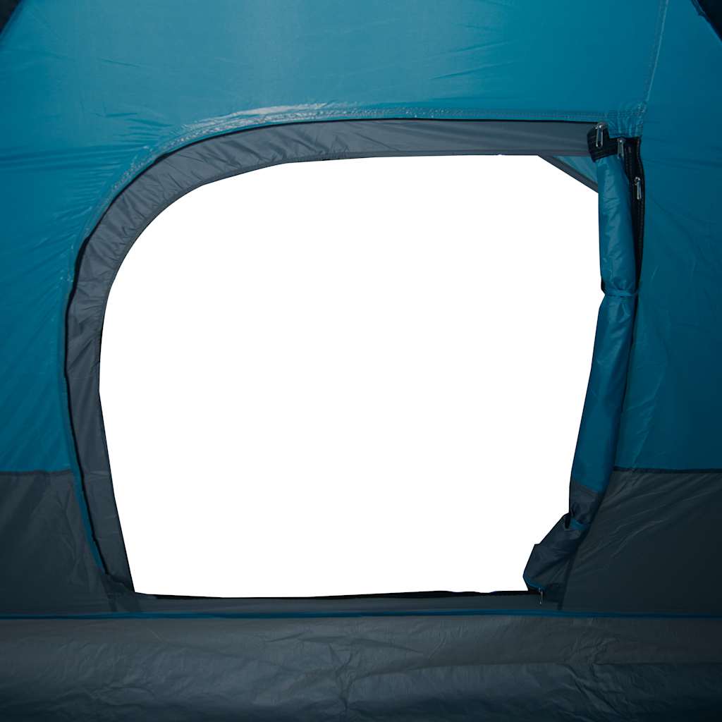 Detail van de blauwe vidaXL koepeltent met open ingang en ventilatierooster.