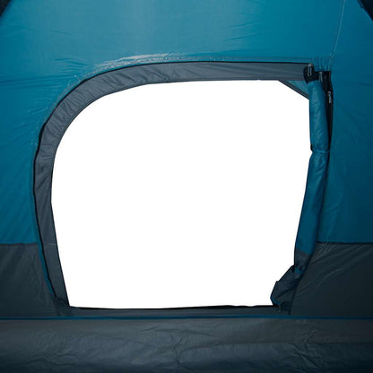 Detail van de blauwe vidaXL koepeltent met open ingang en ventilatierooster.