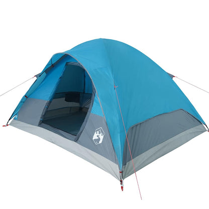 Zijaanzicht van de vidaXL koepeltent in blauw, met open ingang en ventilatierooster.