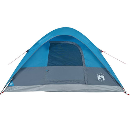 Zijaanzicht van de vidaXL 6-persoons koepeltent in blauw met ventilatierooster.