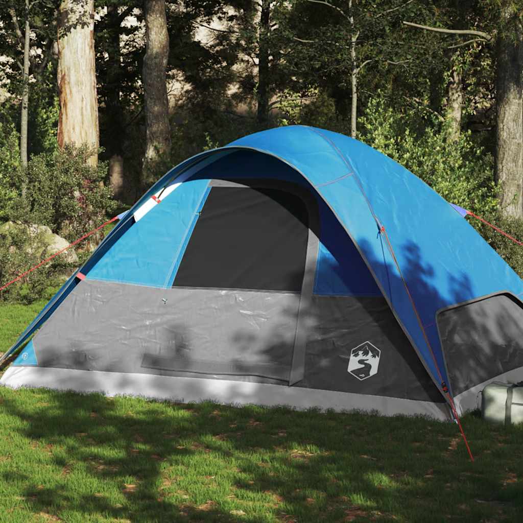 Blauwe vidaXL koepeltent voor 6 personen met waterdicht ontwerp in de natuur.