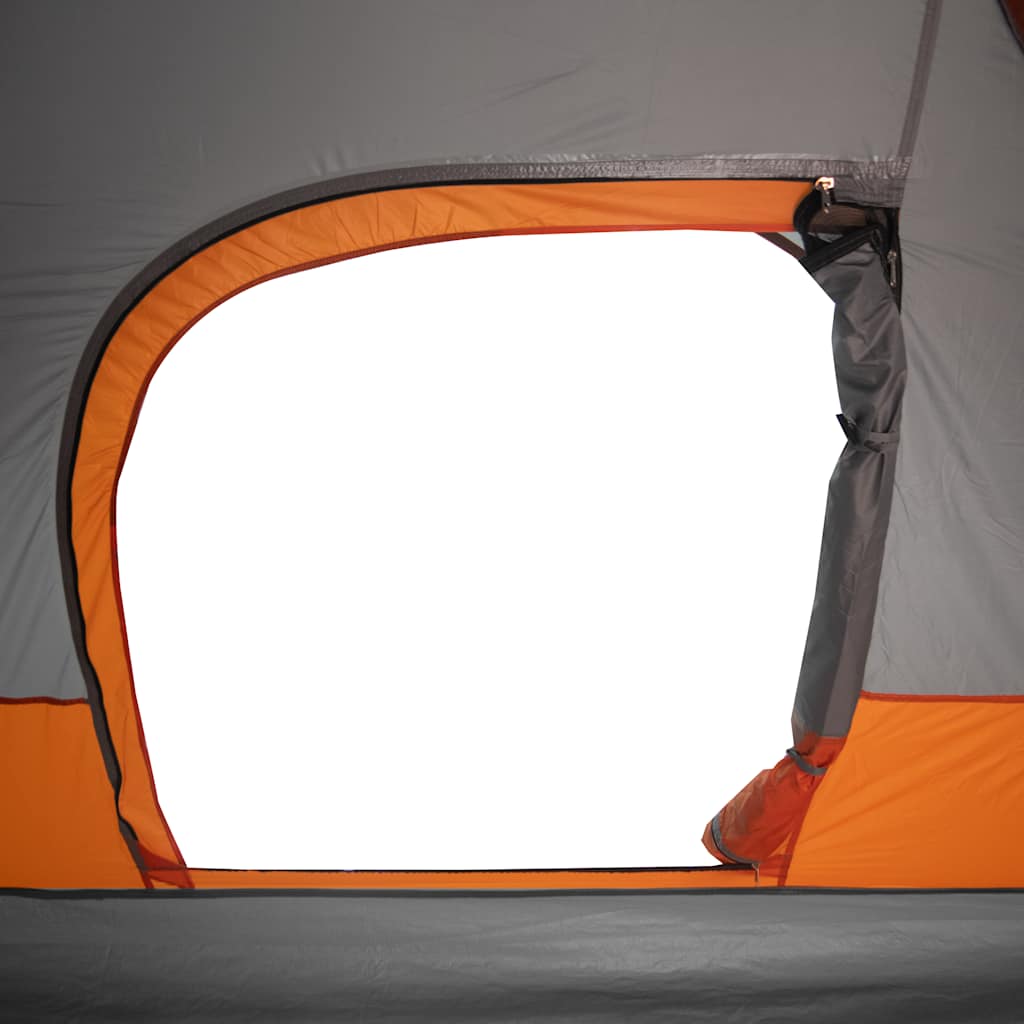 Detail van de oranje ingang van de vidaXL koepeltent met gaas voor ventilatie.
