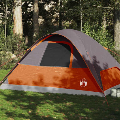 Koepeltent vidaXL 6-persoons in oranje met gaaswanden voor ventilatie en insectenbescherming.