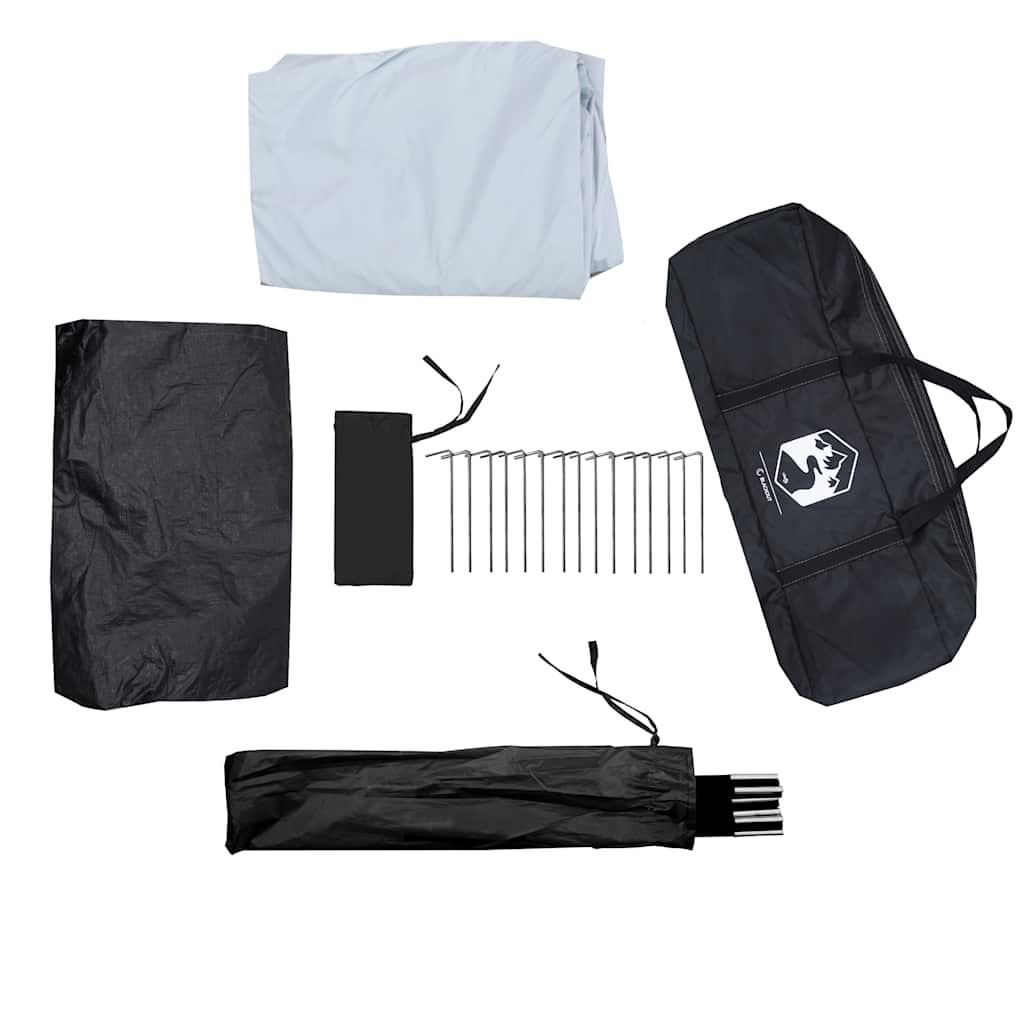 Detail van de vidaXL koepeltent met accessoires, waaronder haringen en een opbergtas.