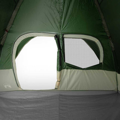 Detail van de groene vidaXL koepeltent met ventilatieroosters en openingen.