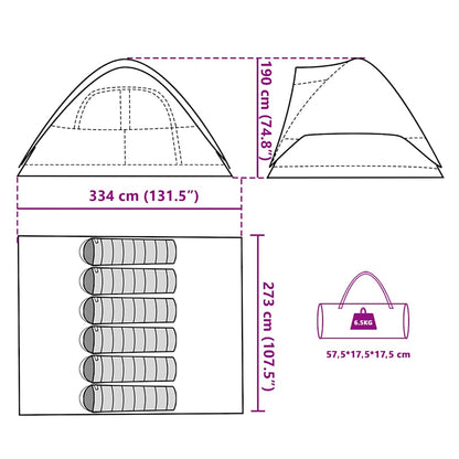 Detail van de vidaXL koepeltent met afmetingen en opbergtas in groen.