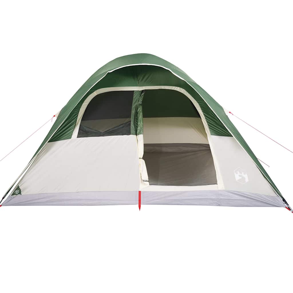 Zijaanzicht van de vidaXL koepeltent in groen met grote ingang en ventilatieroosters.
