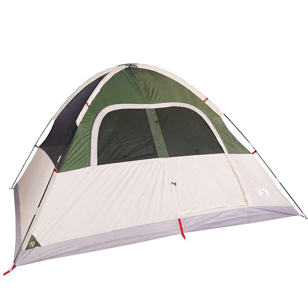 Detail van de vidaXL koepeltent in groen, zijaanzicht met waterdichte stof en ventilatieroosters.