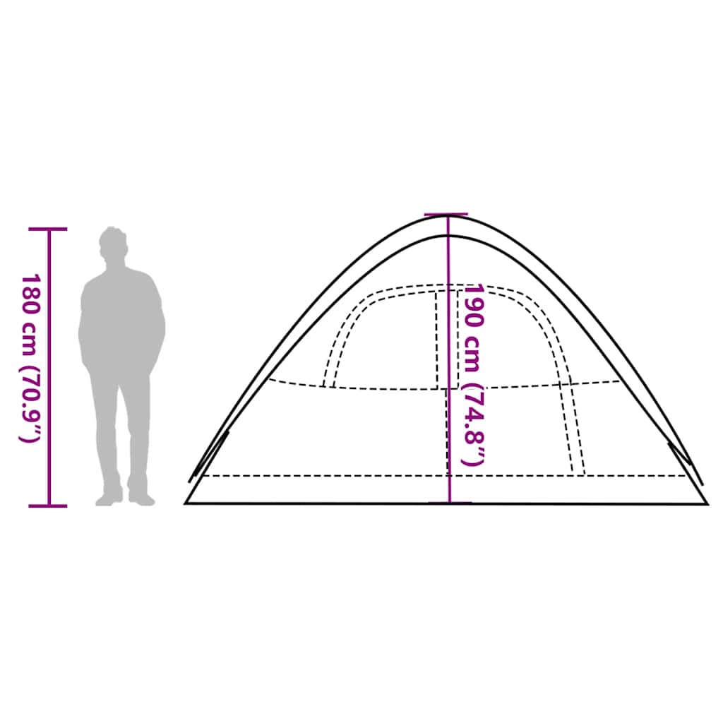 Zijaanzicht van de vidaXL koepeltent met afmetingen en hoogte-indicatie.