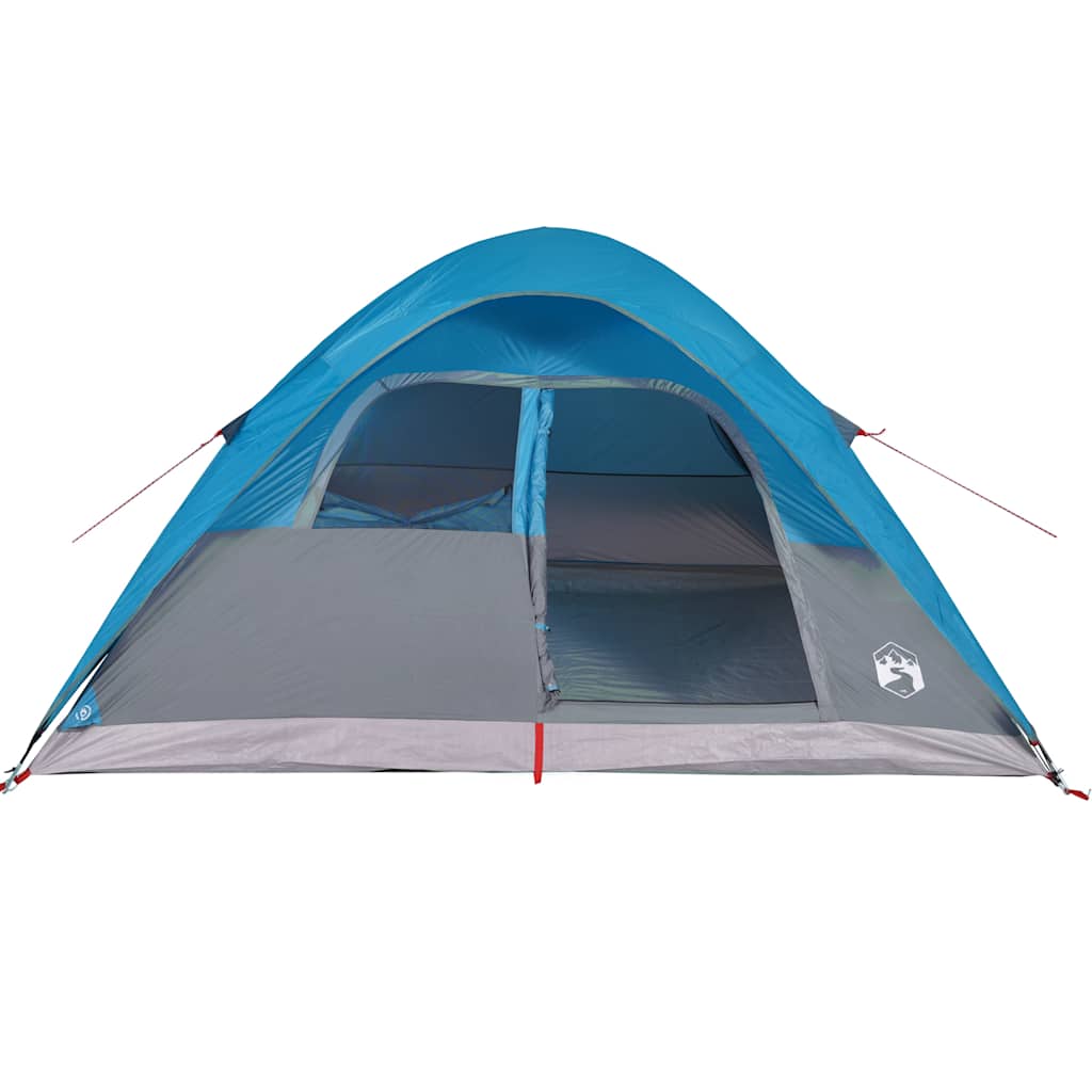 Zijaanzicht van de vidaXL koepeltent in blauw met open ingang en ventilatieramen.