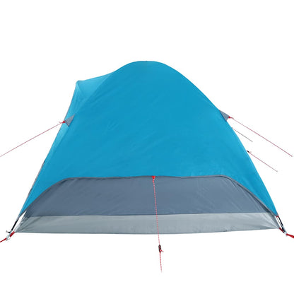 Zijaanzicht van de vidaXL koepeltent, waterdicht en blauw, met bevestigingslijnen.