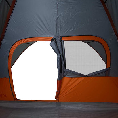 Detail van de oranje vidaXL koepeltent met openingen en gaasramen.