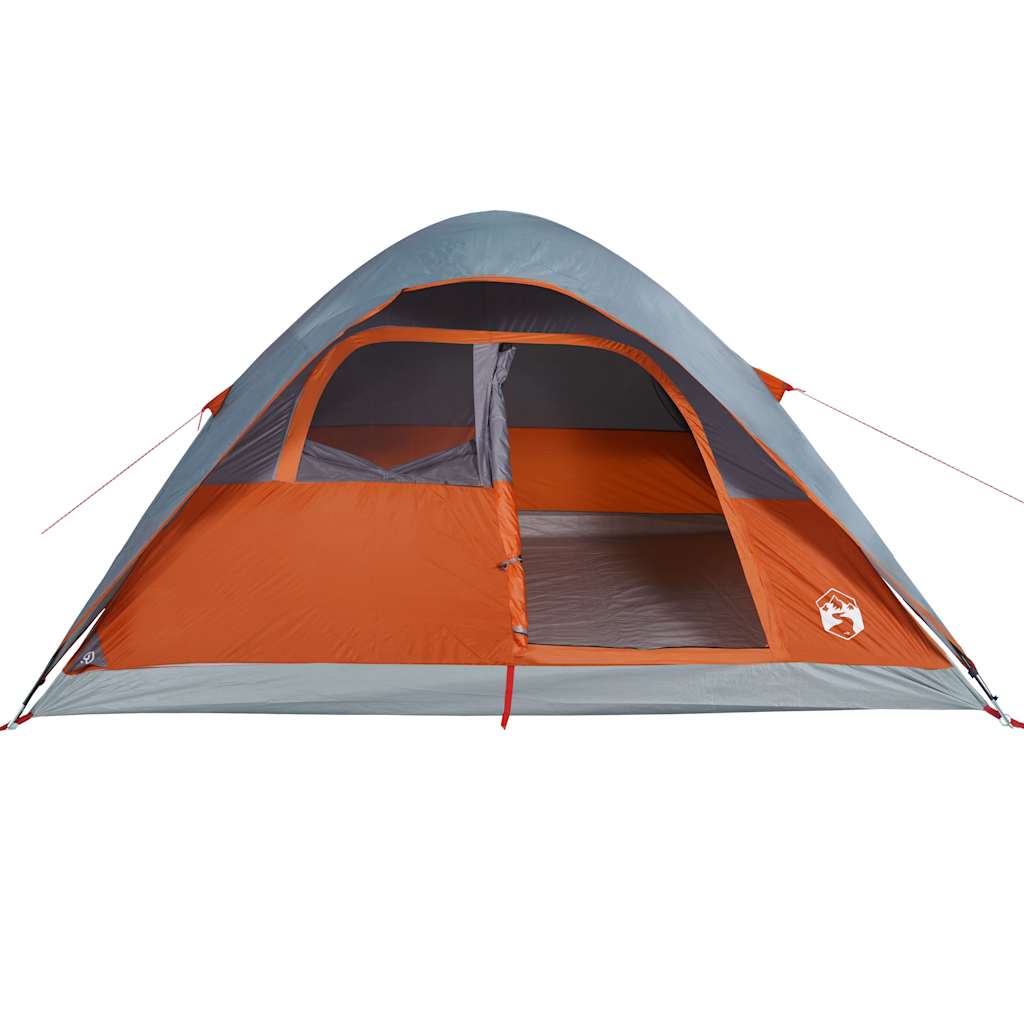Detail van de vidaXL koepeltent in oranje met grijze accenten en open ingang.