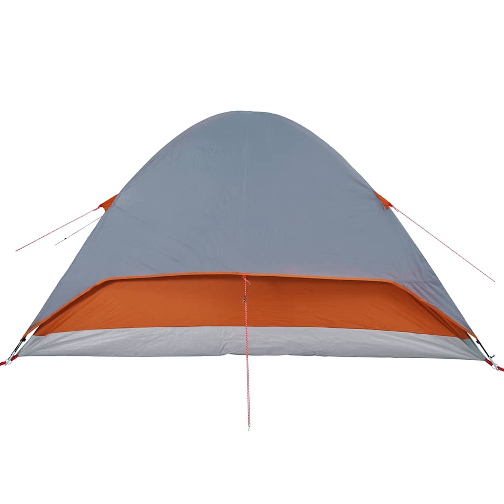 Zijaanzicht van de vidaXL koepeltent in grijs met oranje details.