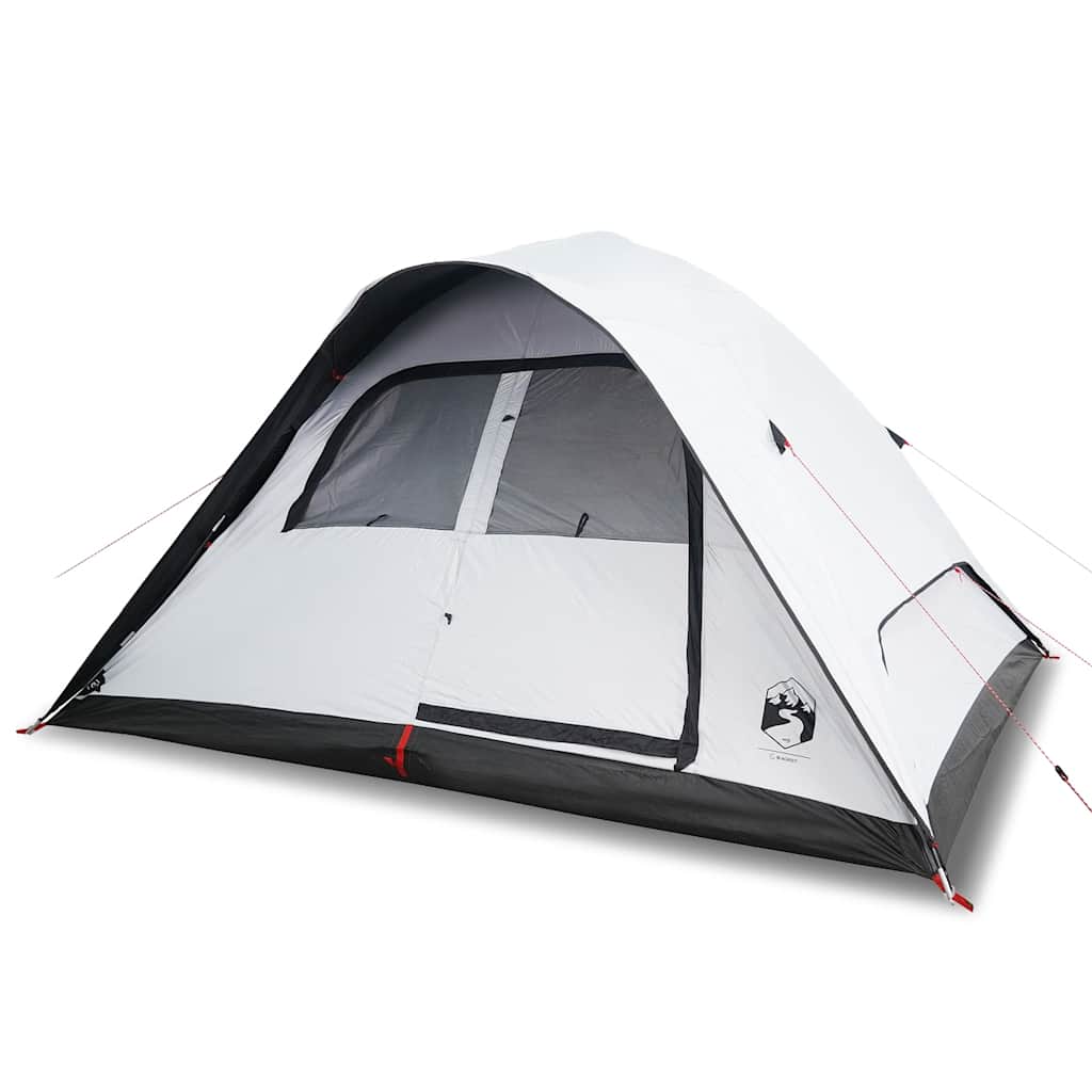 Detail van de vidaXL koepeltent in wit en zwart met een ventilatierooster.