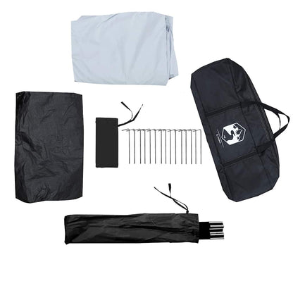 Detail van de accessoires van de vidaXL koepeltent, inclusief draagtas en haringen.