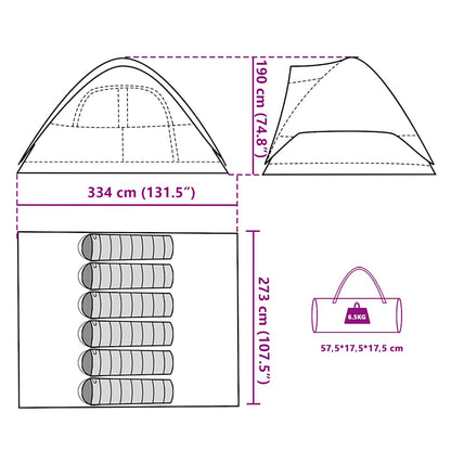 Detailtekening van de vidaXL koepeltent met afmetingen en draagtas.