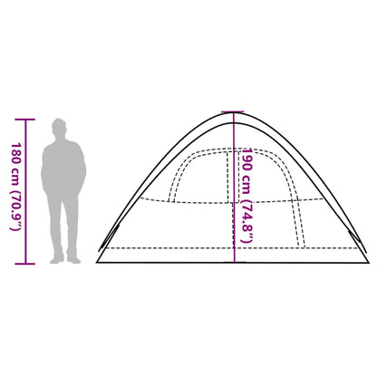 Zijaanzicht van de vidaXL koepeltent met afmetingen en hoogteindicatie voor 6 personen.