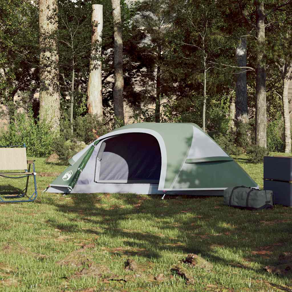 Detail van de vidaXL koepeltent in groen, zijaanzicht met open ingang.