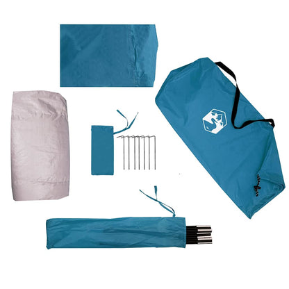 Detail van de accessoires van de vidaXL 1-persoons koepeltent, inclusief haringen en opbergtas.
