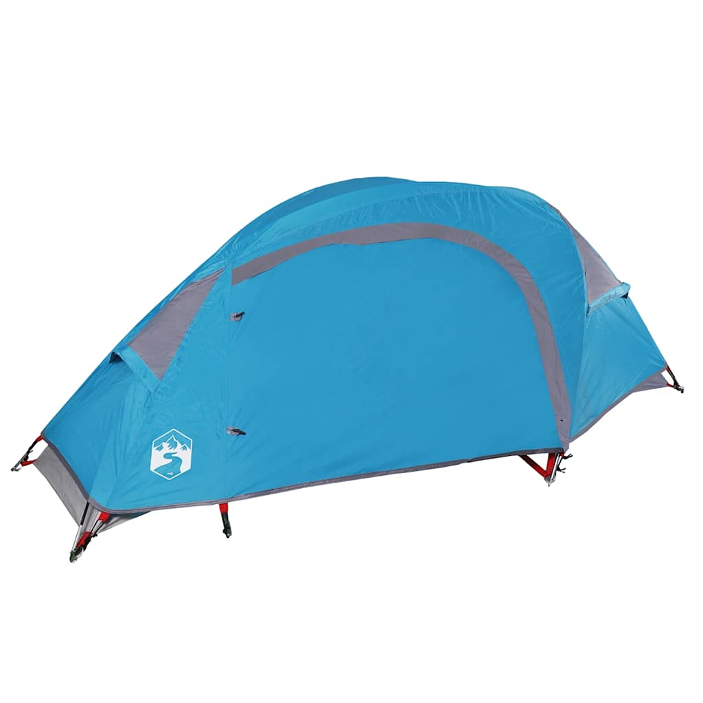 Zijaanzicht van de vidaXL 1-persoons koepeltent in waterdicht blauw.