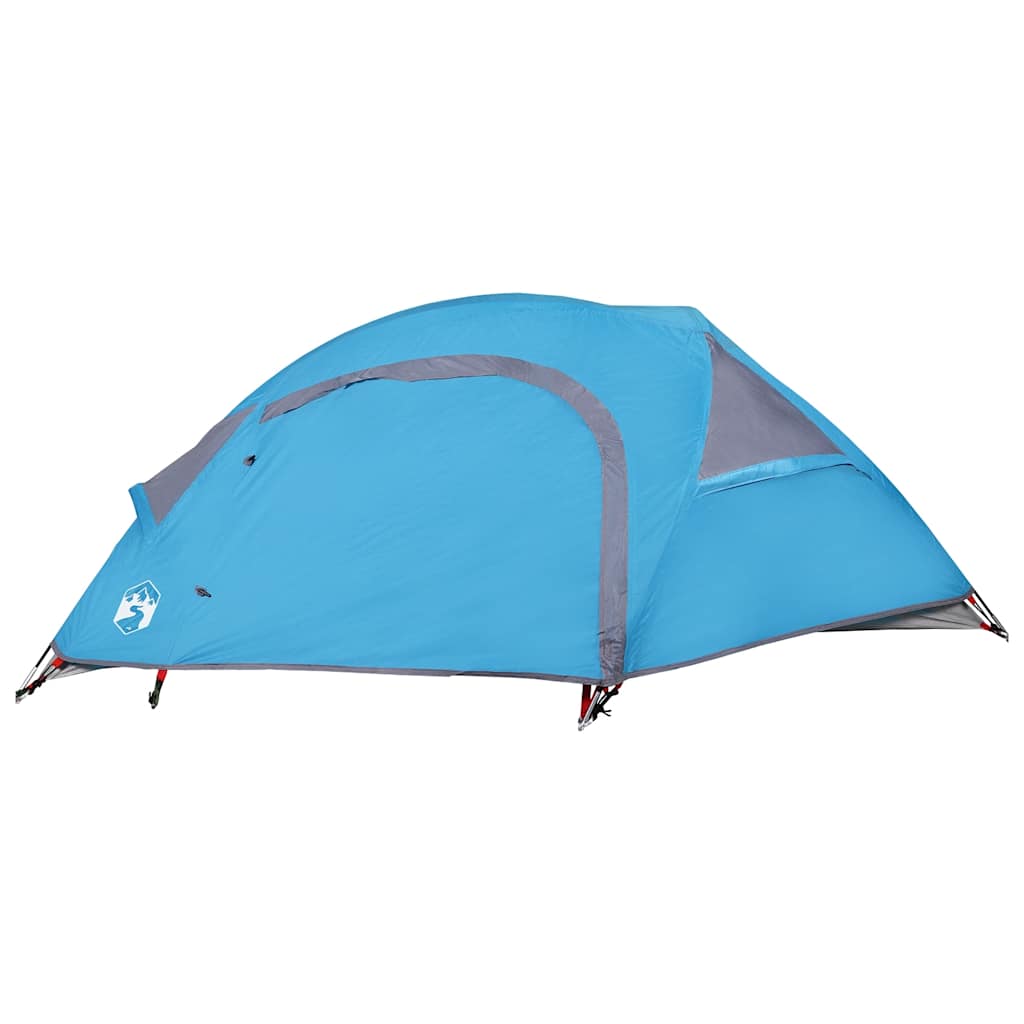 Zijaanzicht van de vidaXL 1-persoons koepeltent in waterdicht blauw.