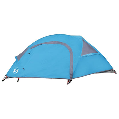 Zijaanzicht van de vidaXL 1-persoons koepeltent in waterdicht blauw.