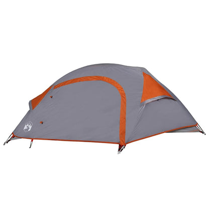 Detail van de vidaXL koepeltent in grijs met oranje accenten, zijaanzicht.
