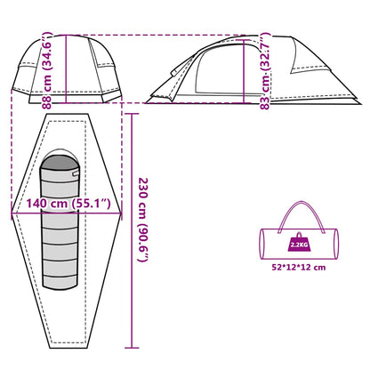 Detailweergave van de afmetingen en vorm van de vidaXL koepeltent, inclusief slaapzakruimte.