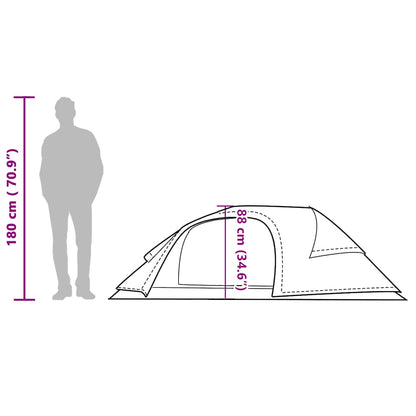 Zijaanzicht van de vidaXL 1-persoons koepeltent met afmetingen en silhouet van een persoon.