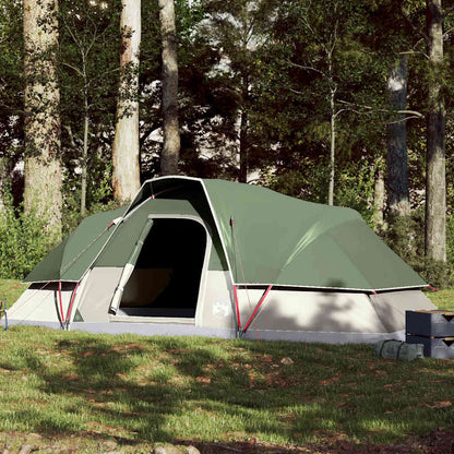 Groene vidaXL koepeltent voor 9 personen, waterdicht en in een natuurlijke omgeving.