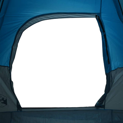 Detail van de ingang van de vidaXL koepeltent in blauw, met een ruime opening en ventilatierooster.