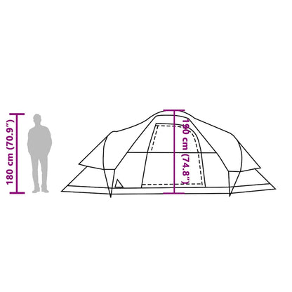 Zijaanzicht van de vidaXL koepeltent met afmetingen en hoogte van 180 cm.
