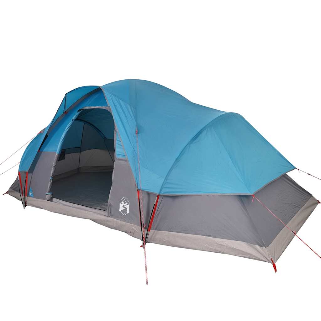 Zijaanzicht van de vidaXL koepeltent in blauw, met waterdichte en windbestendige eigenschappen.