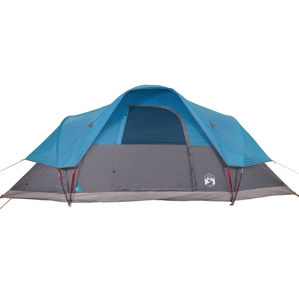 Zijaanzicht van de vidaXL koepeltent in blauw, waterdicht en met ventilatieopening.
