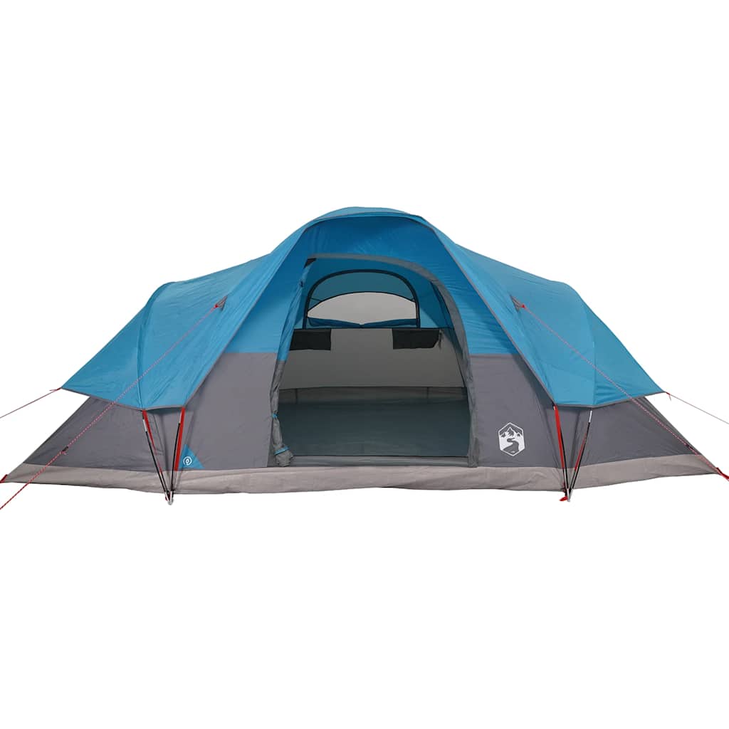 Zijaanzicht van de vidaXL koepeltent in blauw, met open ingang en ventilatie.