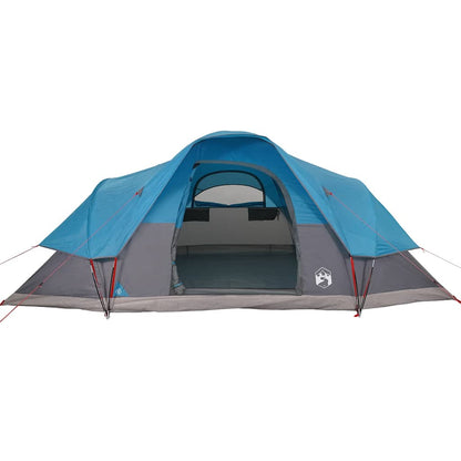 Zijaanzicht van de vidaXL koepeltent in blauw, met open ingang en ventilatie.