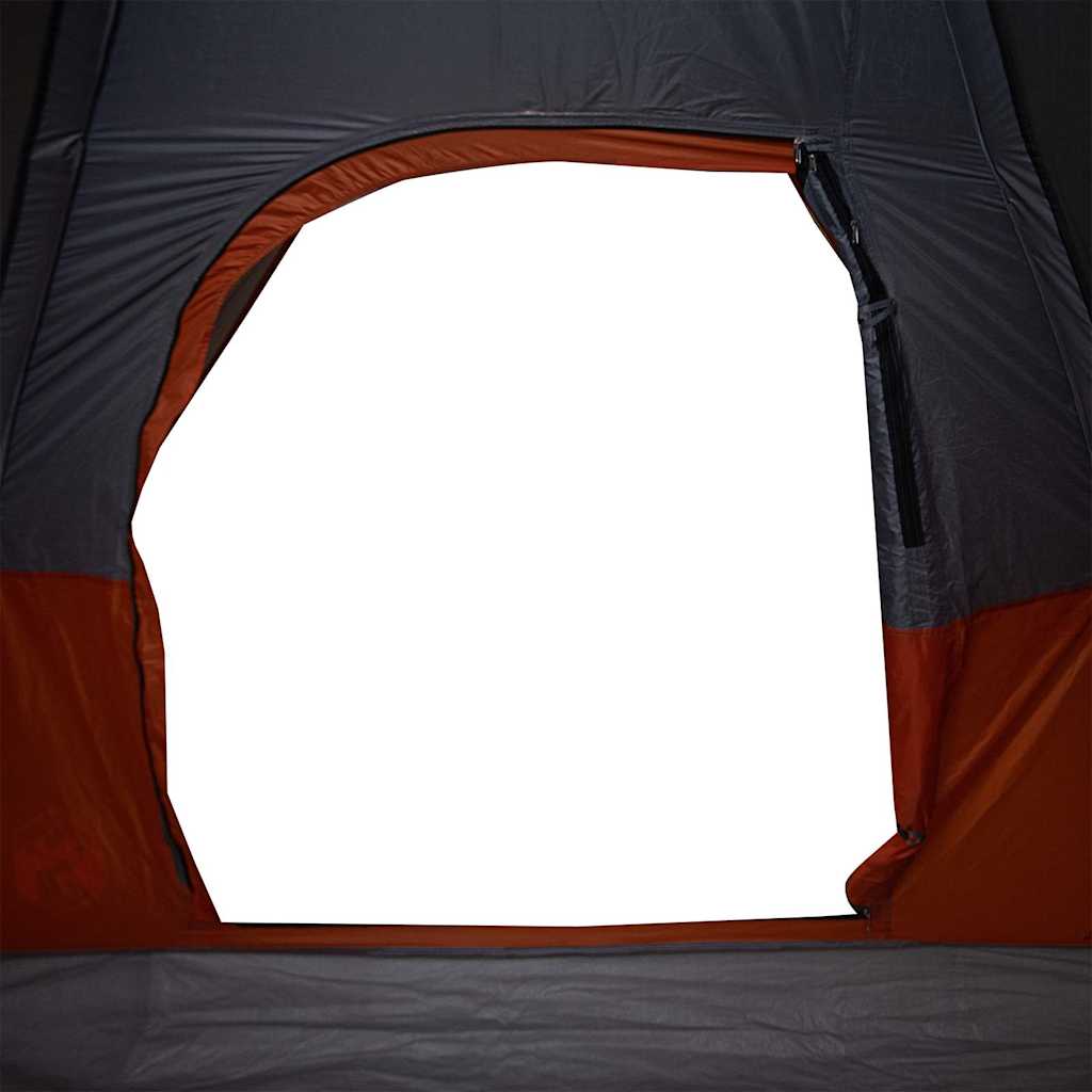 Detail van de ingang van de vidaXL koepeltent in oranje met gaas voor ventilatie.