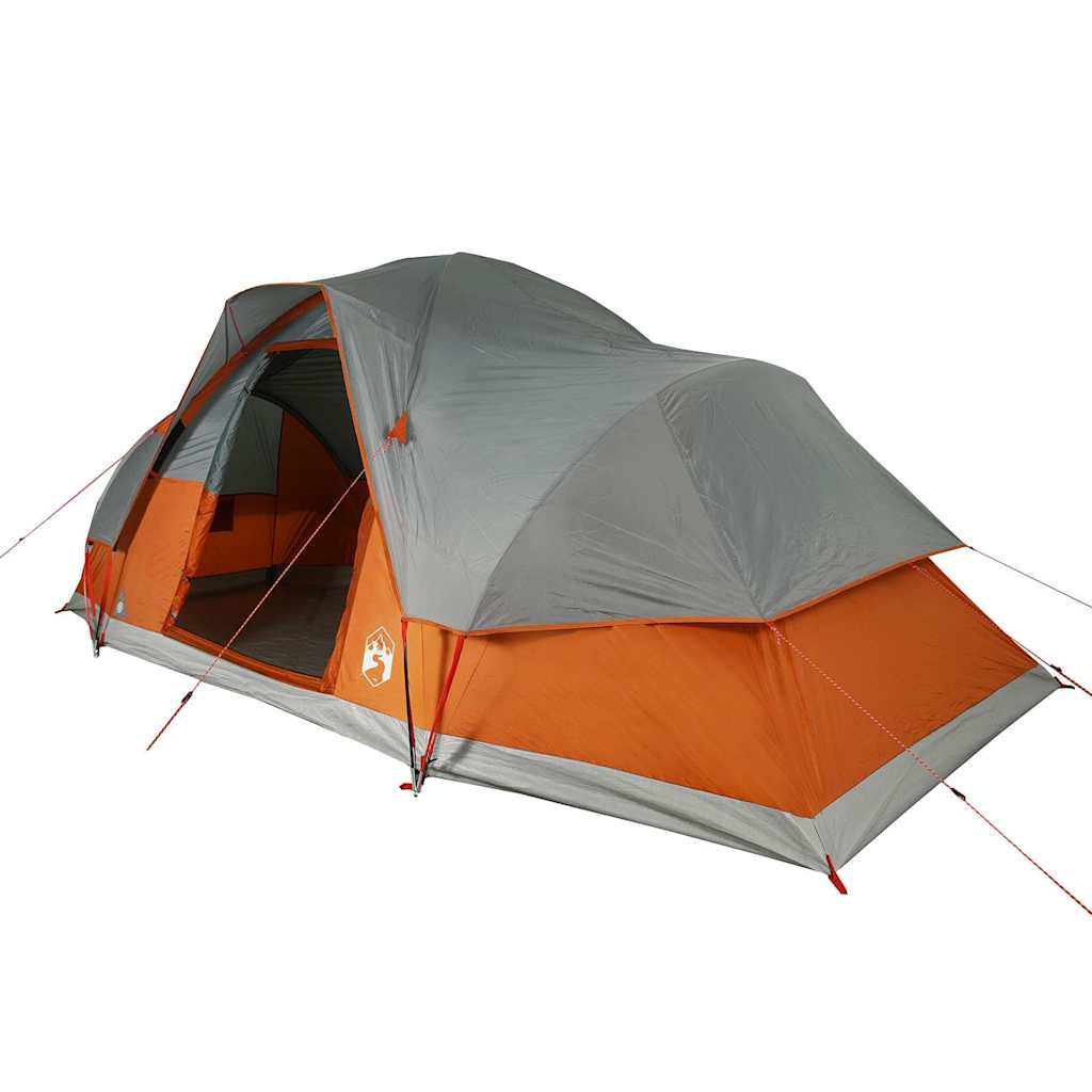 Detail van de vidaXL koepeltent in oranje met grijze accenten, zijaanzicht.