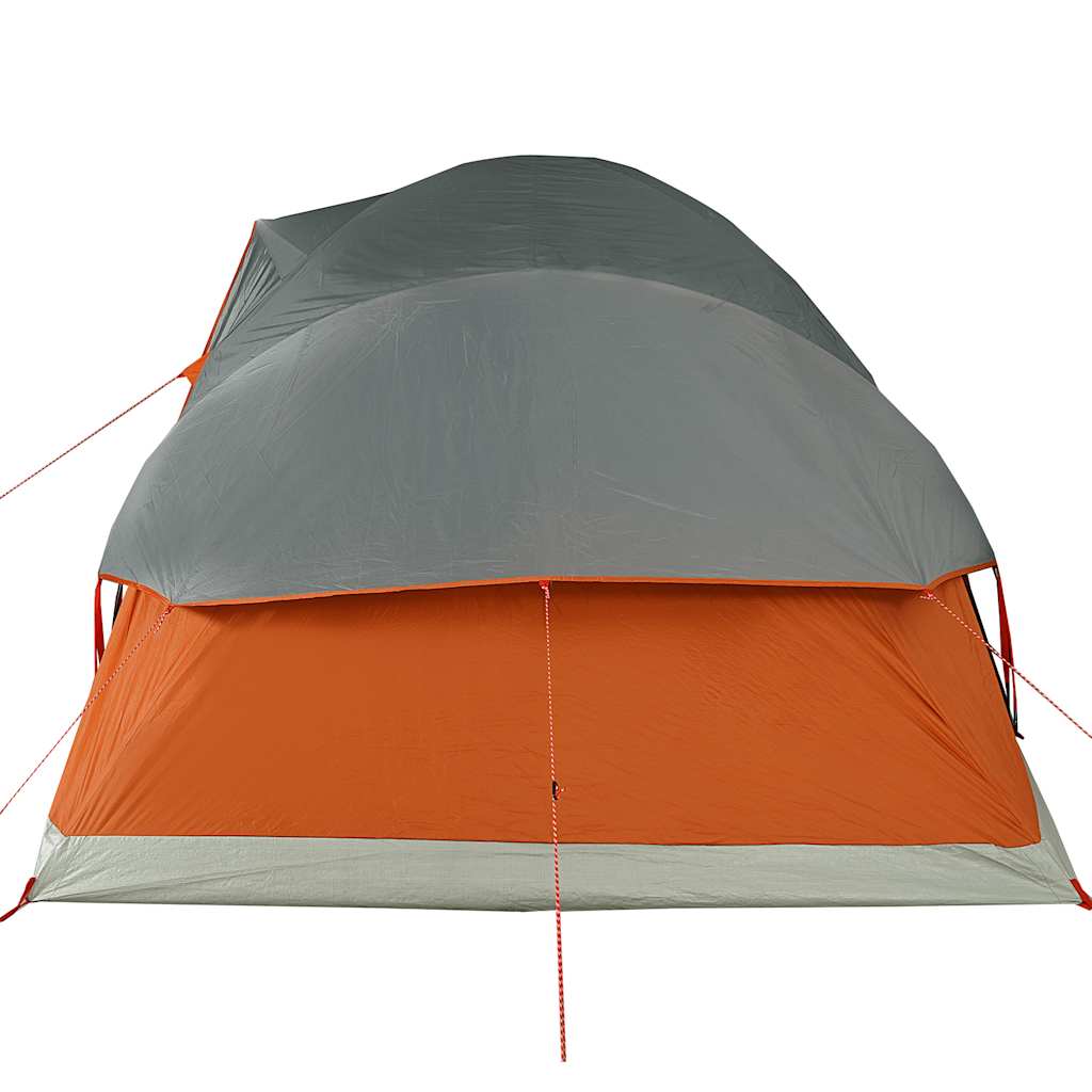 Detail van de vidaXL koepeltent in oranje en grijs, met een zijaanzicht van het dak.