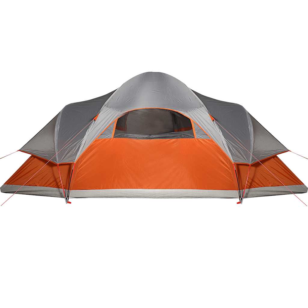 Detail van de vidaXL koepeltent in oranje en grijs, zijaanzicht met open ingang.